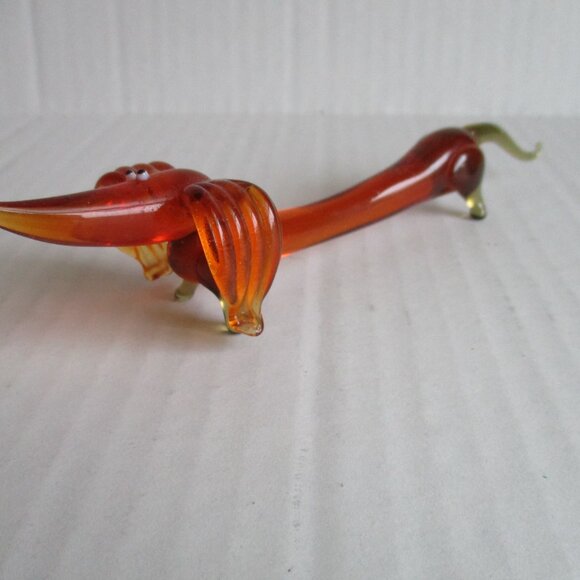 *Adorable! Dachshund Blown Glass Art Sculpture Amber Burnt Orange Tones - Picture 2 of 5